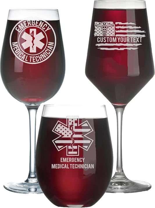 Personalized Star of Life Glass, Custom Wine Glass with Engraved Name & Text, Funny Gifts for Paramedics and EMTS, Christmas Birthday Gift for Emergency Nurse Friends Coworkers