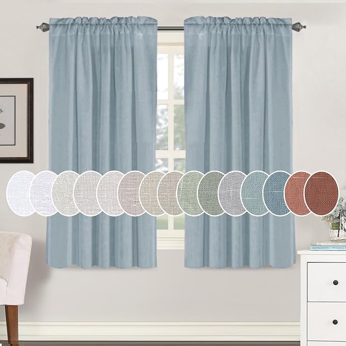 Linen Curtains Elegant Natural Linen Blended Curtains Energy Efficient Light Filtering / Rod Pocket Window Treatments Panels / Drapes for Livingroom (Set of 2, Stone Blue, 52 inch W X 63 inch L)
