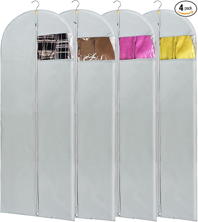 Dress Bags for Gowns Long, 4 Pack-65" Long Dress Bags Foldable Long Garment Bag with Clear Window for Storage and Travel-24"x65"/4 Pack