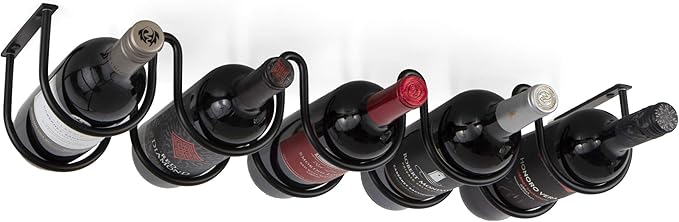 Wallniture Dijon Wine Rack for Kitchen Organization and Storage, Under Cabinet Organizer for 5 Liquor or Wine Bottles, Metal Black