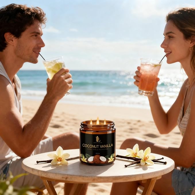 Coconut Vanilla Scented Candle, 12oz 60 Hour Long Lasting Candles, Large 3 Wick Natural Soy Candles for Home Scented, Candle Gifts for Women Men
