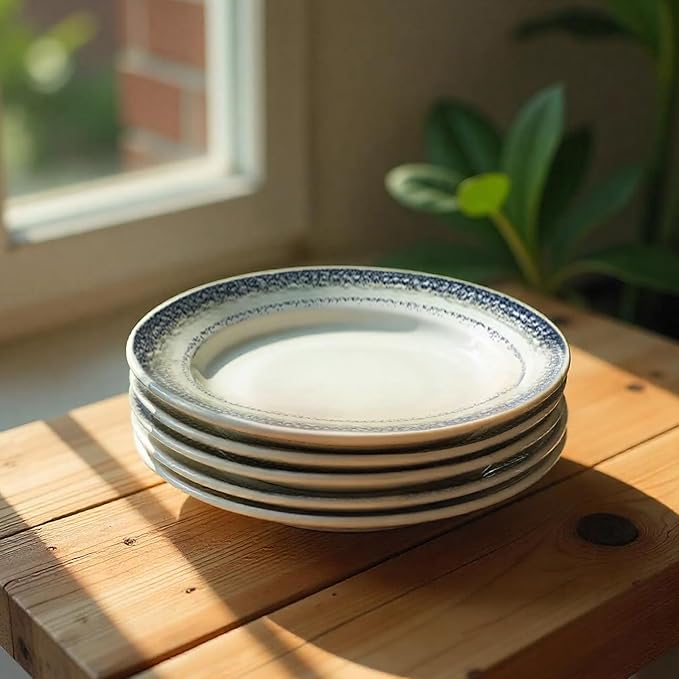 Gusto Buono 10.24" Set of 6 Porcelain Dinner Plates | Pearl Effect with Blue Design | Dishwasher & Microwave Safe | Ideal for Indoor & Outdoor Dining | Ideal for Everyday Home Use, Parties & Gifts