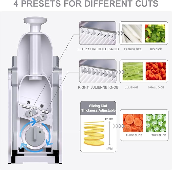 SupMaKin Safe Mandoline Slicer, Potato Slicer Maual Vegetable Chopper Adjustable Thickness Food Cutter, Kitchen Chopping Artifact for Cooking Meal Prep (Gray)
