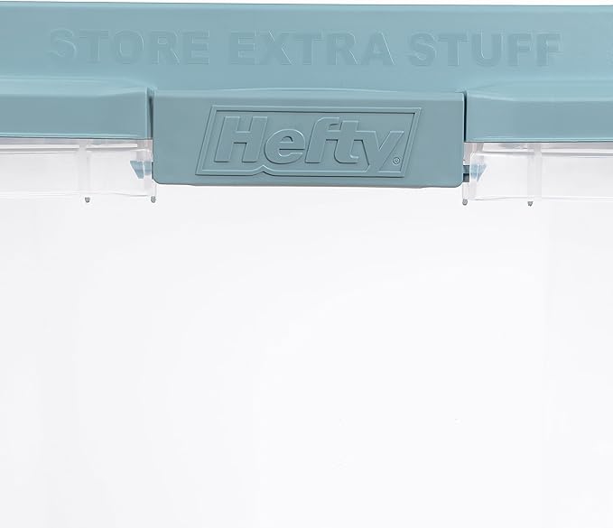 Hefty HI-RISE 72 Qt Large Plastic Storage Bins with Lids, 6 Pack Stackable Containers with Secure Latching Handles, Clear Storage Totes for Garage, Closet, Basement, Clothes and Household Organization