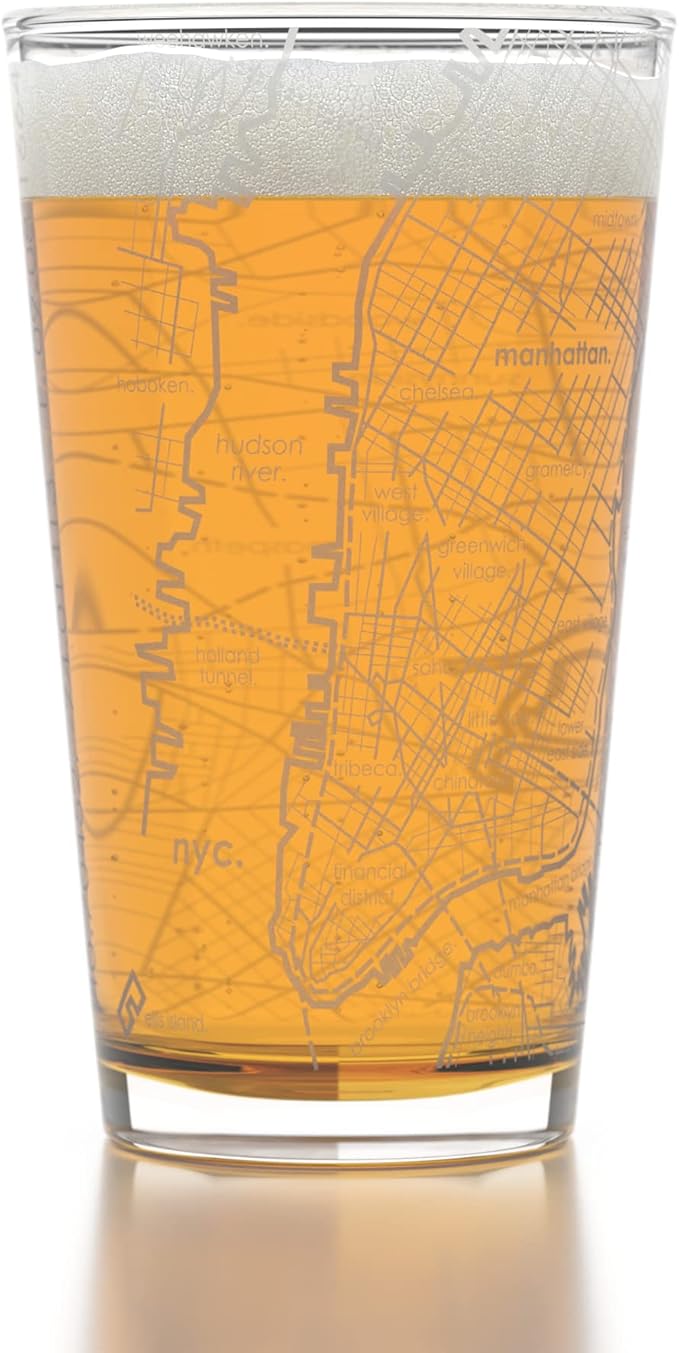 Well Told 16 oz Clear Glass New York City Map Pint Glass, Engraved Beer Glass, Gift