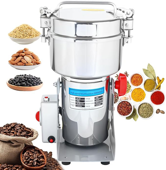 750g Commercial Grain Grinder - 2000W Heavy-Duty Electric Mill for Coffee, Spices, Nuts & Grains | 28000 RPM | Industrial Stainless Steel | 5 Blades System | for Home & Restaurant Use