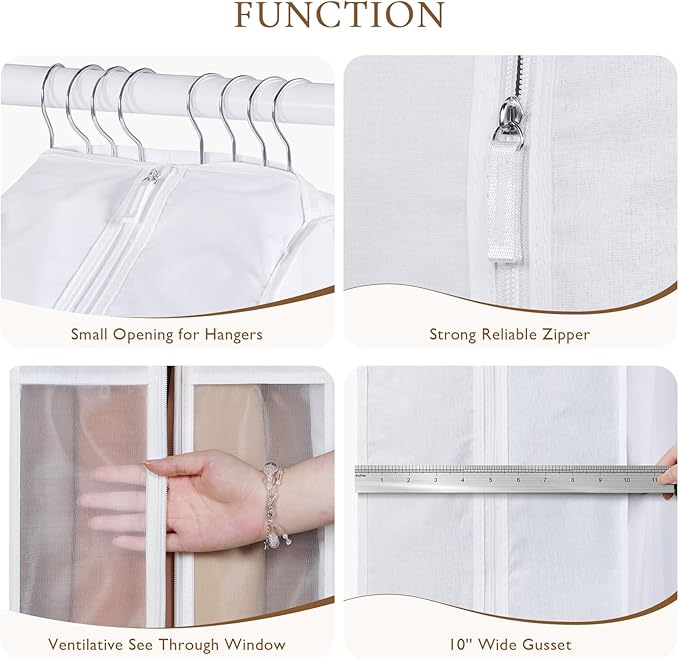 Univivi Premium Cotton Garment Bags for Hanging Clothes and Storage, 50 Inch Washable Suit Cover Bag with Extra Large 10" Gusset & Clear Window - Perfect for Suits, Coats, Jackets - 2 Pack