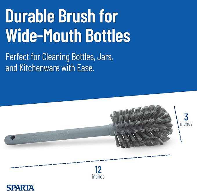 SPARTA Large Water Bottle Brush Ideal for Wide-Mouth Jars, Bottles and Tumblers, Dishwashing Tool with Handle for Home and Commercial Kitchens, Plastic, 12 Inches, Gray