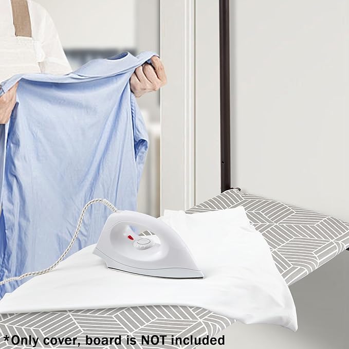Seiritex Over The Door Ironing Board Cover 13 x 37 inch, Small Iron Board Cover w Heat Reflective 3 Layers Thick Padding with Hook and Loop Fasteners (Gray Cube)