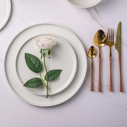AmorArc Stoneware Dinnerware Sets for 8,Reactive Ceramic Plates and Bowls Set,Highly Chip and Crack Resistant | Dishwasher & Microwave Safe | Round Dishes Set Service for 8 (24pc),Matte White