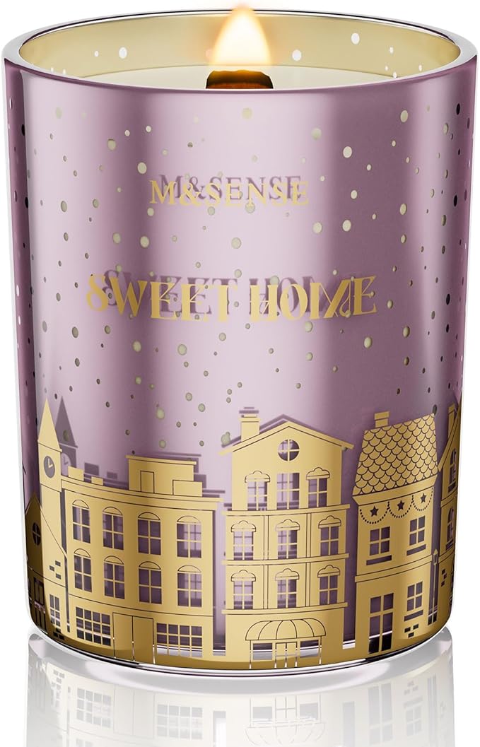 M&SENSE Sweet Home Holiday Candles Cinnamon Apple Scented, 18oz 100 Hours Large Christmas Candle Soy Wax Cracking Wooden Wick, Aromatherapy Gifts for Housewarming Bedroom, Warm Cozy Winter Decor