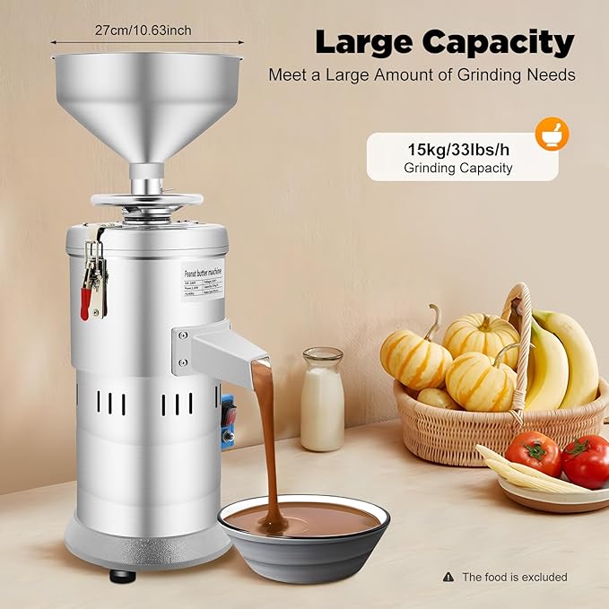 110V Household/Commercial Mill, 1100W Electric Grain Grinder, Peanut Butter Maker Machine Sesame Sauce Grinder Low Noise High-Speed Grinding for Dry Ingredients like Herbs Spices Coffee Corn Beans