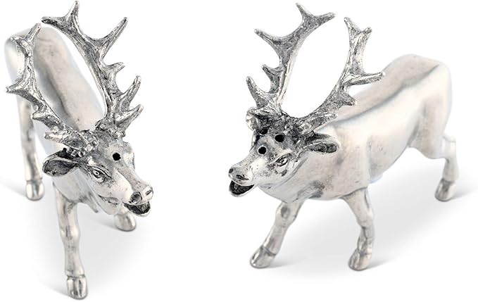 Vagabond House Pewter Deer/Elk Salt and Pepper Shakers Set Artisan Designer Handcrafted for Cabin Lodge Mountain Décor 4.5 inch Tall
