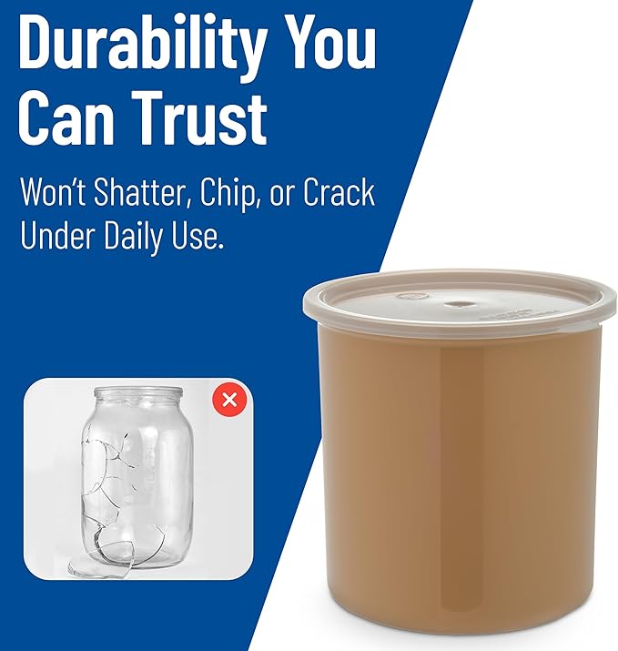 Carlisle FoodService Products Classic Round Storage Container Crock with Lid for Kitchen, Restaurants, Home, Plastic, 2.7 Quarts, Beige, (Pack of 6)