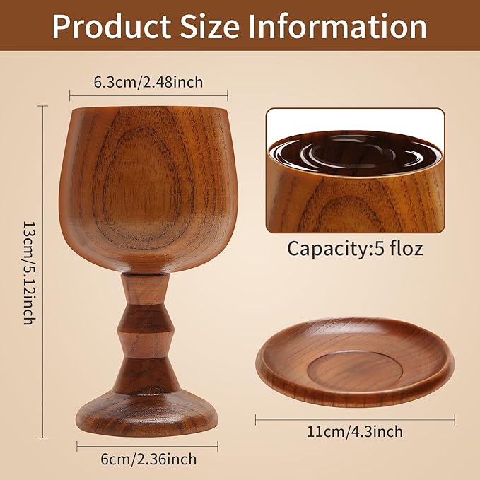 TALPGOD Handmade Wooden Communion Chalice Cup with Tray – Vintage Goblet Wine Cup for Christian Church Ceremony (5.1 Inches)