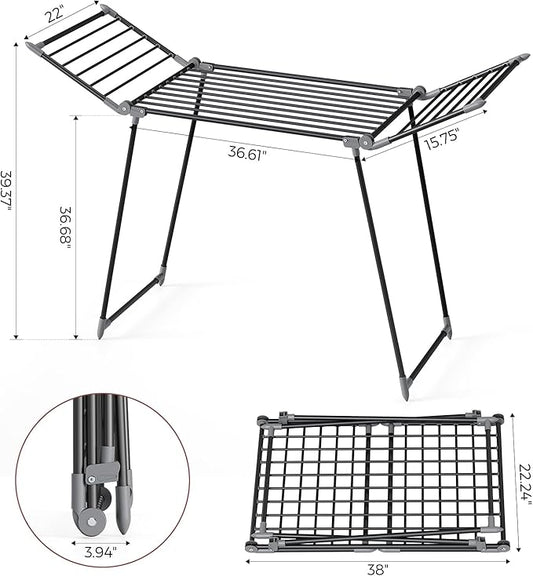 APEXCHASER Clothes Drying Rack Foldable, Large Drying Rack Clothing, Winged Laundry Rack Folding Indoor Outdoor, Metal Clothes Airer for Bedding Towel Sweater Heavy Duty, 68.9" X 22" X 41.3", Black