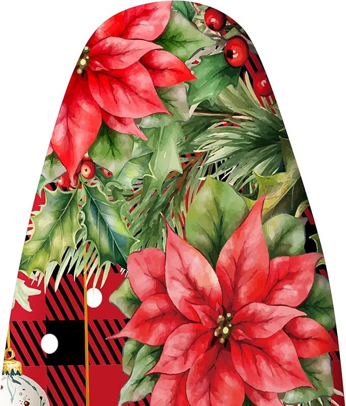 Extra Thick Ironing Board Cover and Pad,Christmas 15x54 Ironing Board Cover, Resist Scorching and Staining,Christmas Snowflake Pine Tree Ball Xmas Red Black Check