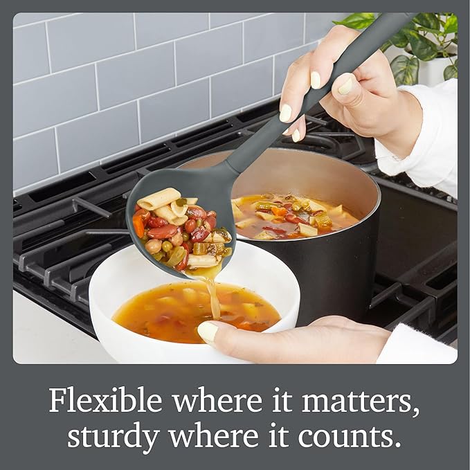 Tovolo Silicone Kitchen Utensils Set of 5 Solid Turner Spoon Pasta Claw Ladle and Scoopula Charcoal Gray Silicone Cooking Utensil Set Dishwasher Safe Heat Resistant BPA Free Non Toxic Utensil Set