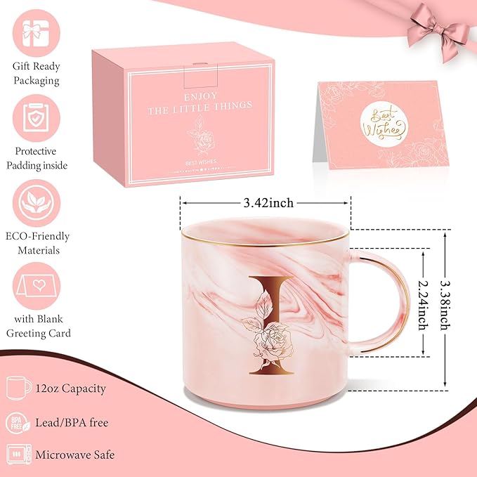 Personalized Gifts for Women Coffee Mug, Initial Customized Gift Monogrammed A-Z Coffee Mug 12 OZ, Christmas Anniversary Birthday Gifts for Women Mom Grandma Friend Sister Wife(I)