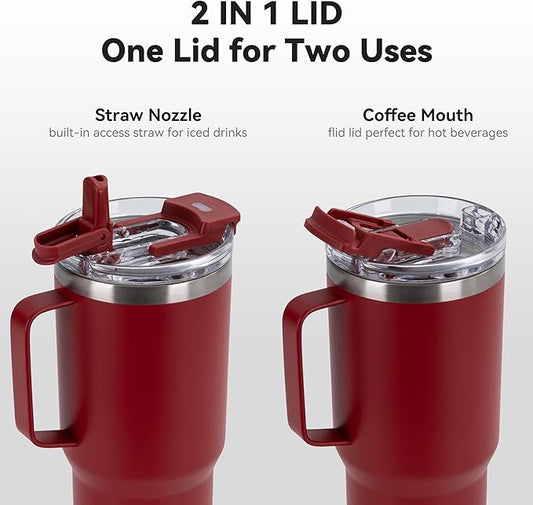 HASLE OUTFITTERS 30oz Tumbler With Handle, Insulated Travel Coffee Mug With Straw Leak-Proof Double Wall Stainless Steel Vacuum Tumblers Metal Cup with Straw for Hot and Cold Drink