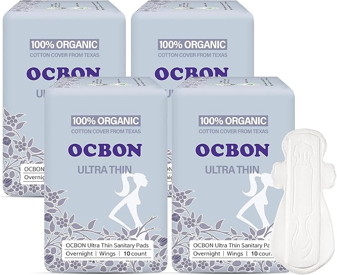 Unscented Ultra Thin Sanitary Pads (40 Count, Overnight) – Organic Cotton Feminine Pads with Wings for Women, Super Absorbent & Soft, Period Protection, Hypoallergenic