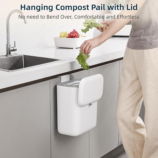 MUEE 1.3 Gal/5L Hanging Small Trash Can with Lid, Kitchen Waste Bin Countertop Compost Bin Under Sink Trash Can, Odorless Garbage Can Trash Bin Waste Basket for Cupboard, Bathroom, Camping, Office, RV