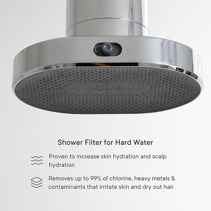 Qure Shower Filter Head for Hard Water, healthier Hair, Skin & Nails, Reduces 99% Chlorine, High Pressure Showerhead, Improve your Beauty and Skincare Routine, Dermatologist-approved - Silver