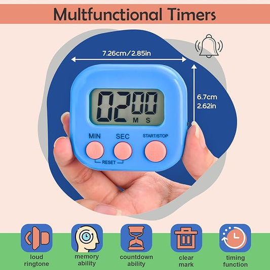 6 Pack Digital Kitchen Timer Multi-Function Electronic Timer Magnetic Digital Timer Countdown Timers Kitchen Electronic Timers for Cooking Game Gym Break Time Classroom