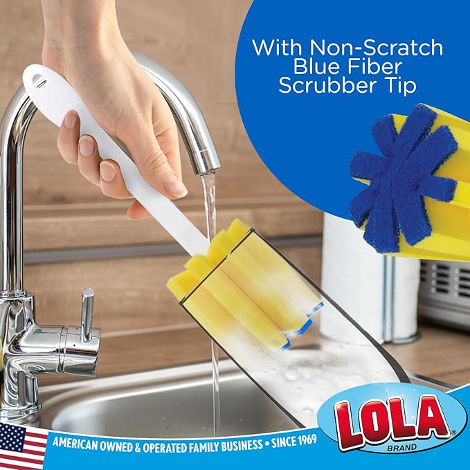 LOLA Glass & Jar Foam Sponge Brush, 2 Pack, Star Shaped w/Non-Scratch Blue Scrubber Top, Perfect for Glasses, Mugs, Bottles, Dishwasher Safe