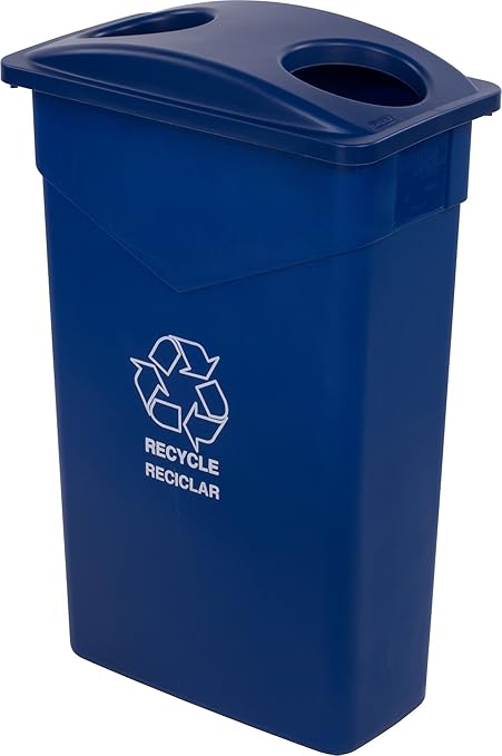 Carlisle FoodService Products TrimLine Rectangle RECYCLE Waste Container, 23 Gallons, Blue