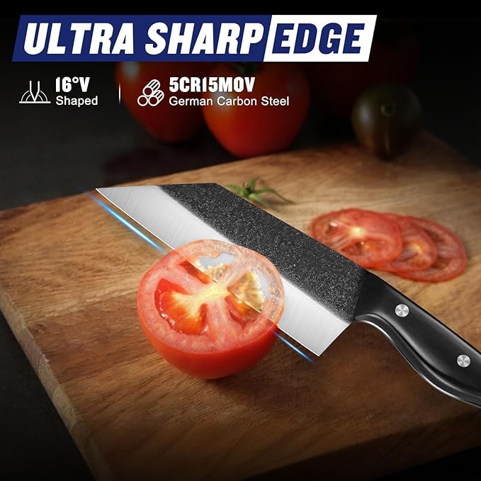 SSGP Butcher Knife Set of 5- Japanese Knife Set for Meat Cutting, Hand Forged Viking Knives Sets with Meat Cleaver, Heavy-Duty Kitchen Knives Sets for Bone BBQ Vegetable, Christmas Gifts for Men
