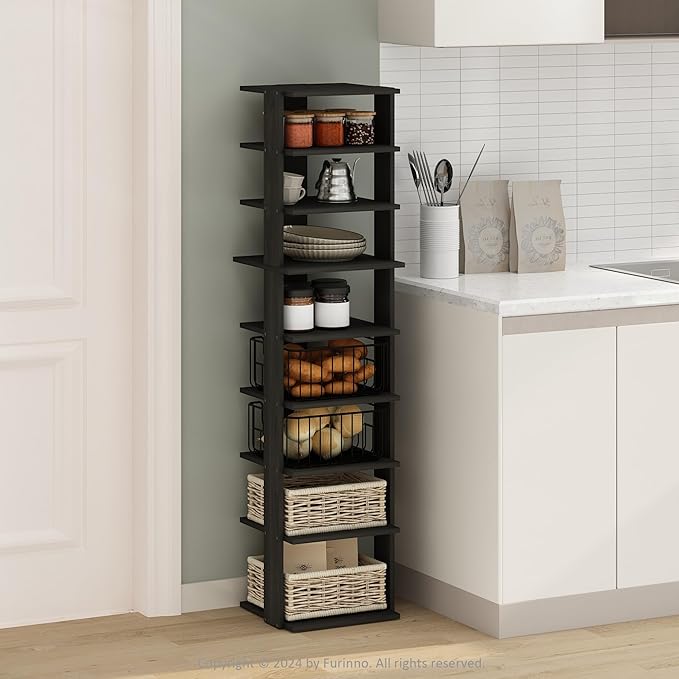 Furinno Turn-N-Tube Corner Shelf, 9-Tier Display Rack, Vertical Corner Storage Rack, Space Saving Organization and Storage, Entryway, Living Room, Closet, Espresso