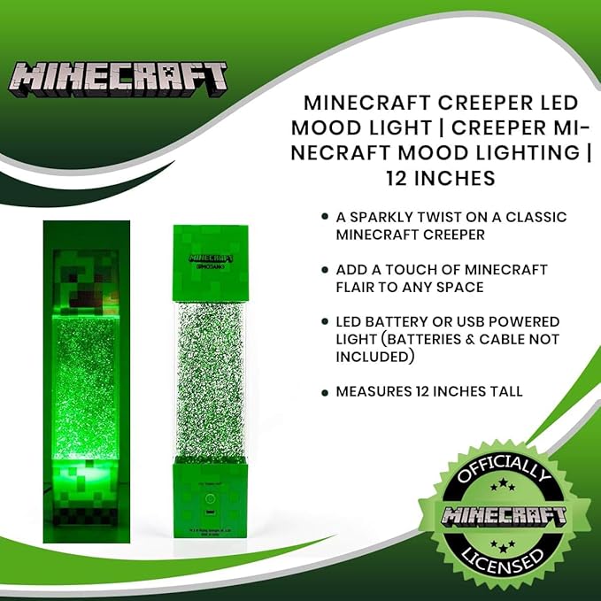 Minecraft Creeper Glitter Motion Light | 12-Inch Fun Mood Light LED Lamp