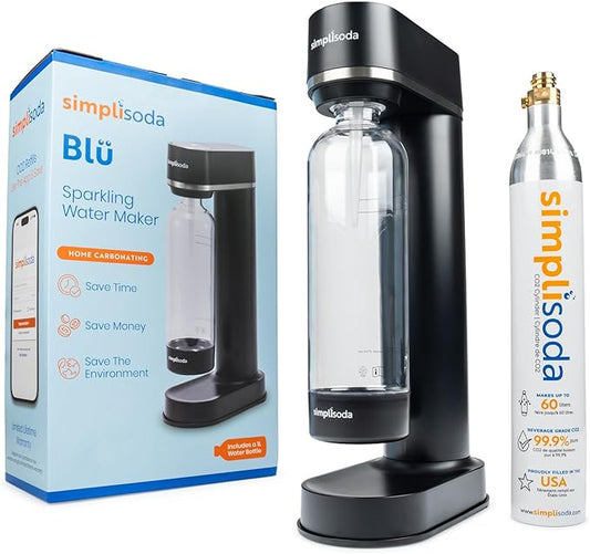 BLÜ Sparkling Water Maker, Premium Soda Streaming Machine, Carbonated Water Machine and Soda Maker - Black (Machine + 1 CO2 Cylinder)