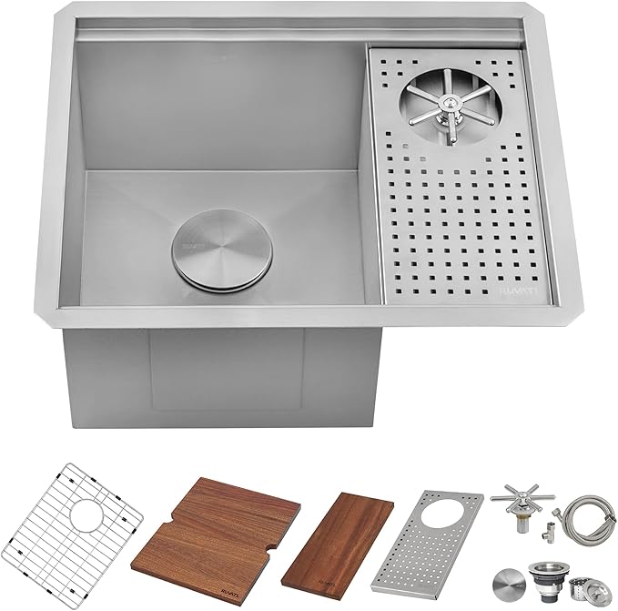 Ruvati Glass Rinser and Sink Combo 22 inch Workstation for Wet Bar Bottle Washer Undermount - RVH8542ST