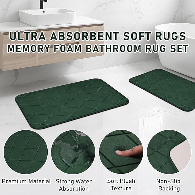 Bathroom Accessory Set - Dark Green Bathroom Set, 27PC Bathroom Accessories Set, Bathroom Sets with Shower Curtain and Rugs, Mini Trash Can, Toilet Brush, Trash Can & Soap Dispenser