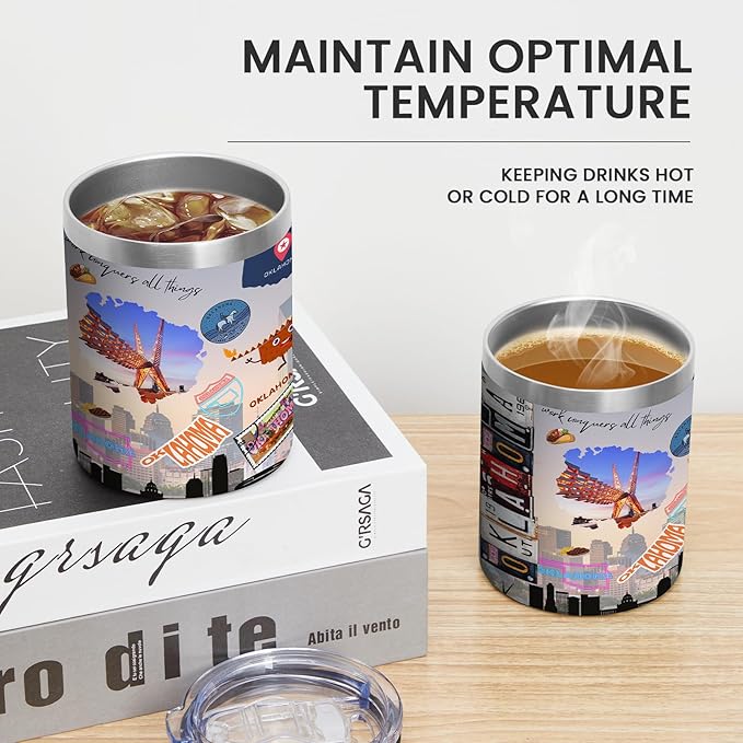 12oz Coffee Mug Oklahoma State Insulated Coffee Cups, United States Map Travel Mug Landmark, Birthday Gifts Cute Mugs with Lid and Straw Gifts for Mom