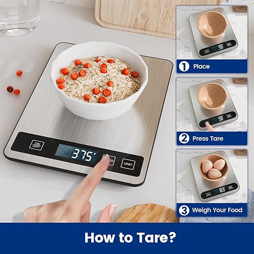 【33 lb & USB Rechargeable】 Digital Kitchen Food Scale Kitchen Scale, Stainless Steel Digital Weight Grams and Oz, Baking and Cooking, 0.1oz/1g Precise, 6 Weight Units