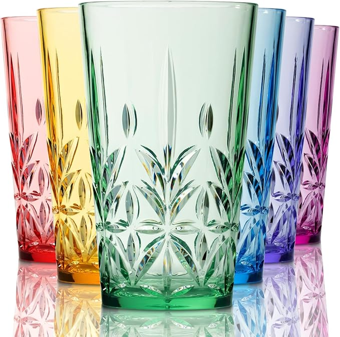 Royal Plastic Drinking Tumbler, Premium Quality Water Glasses, Dishwasher-Safe BPA-Free Durable Mixed Colors Assorted Stackable Cups, 18 oz Set of 6