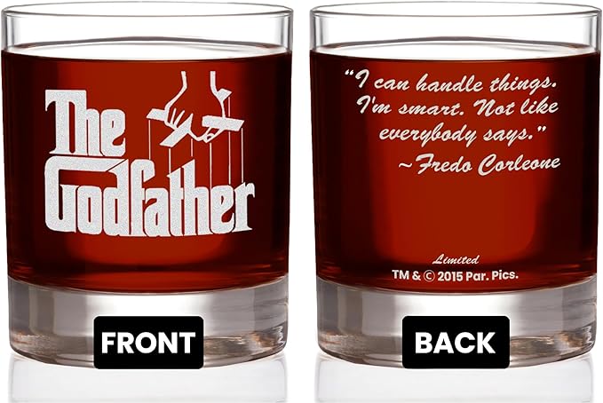Official Godfather Etched Rocks Whiskey Glass - with Logo & Quote ''I can handle things. I'm smart...'' - Premium Quality, Handcrafted Glassware, 11oz. A Perfect Collectible Gift