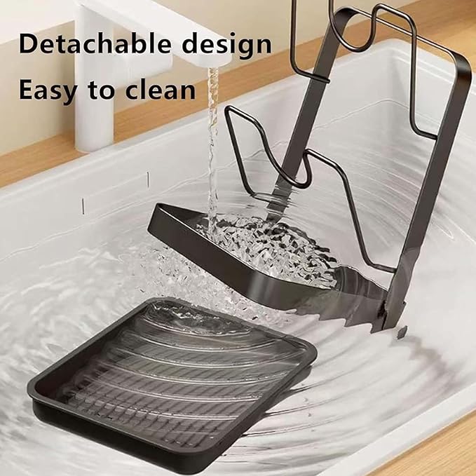Kitchen Pot Lid Storage Rack, 2026 New Pot Lid Organizer Rack, Kitchen Pot Lid Holder While Cooking with Tray, Multifunctional Kichen Lid and Spoon Rest, Perfect for Busy Cooking (Gray, Single-layer)