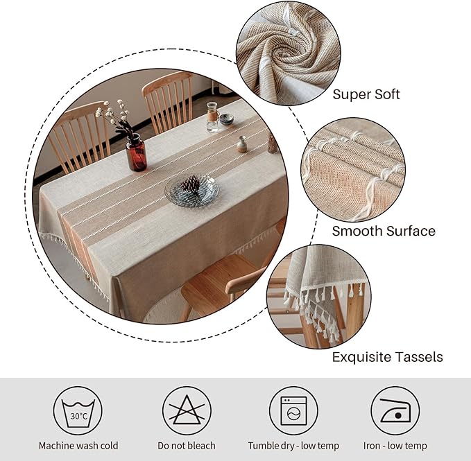 Deep Dream Tablecloths, Waterproof Table Cloth, Linens Wrinkle Free Anti-Fading, Rustic Table Cover Decoration for Kitchen Dinning Christmas(Rectangle/Oblong, 55''x140'',12-14 Seats, Light Coffee)