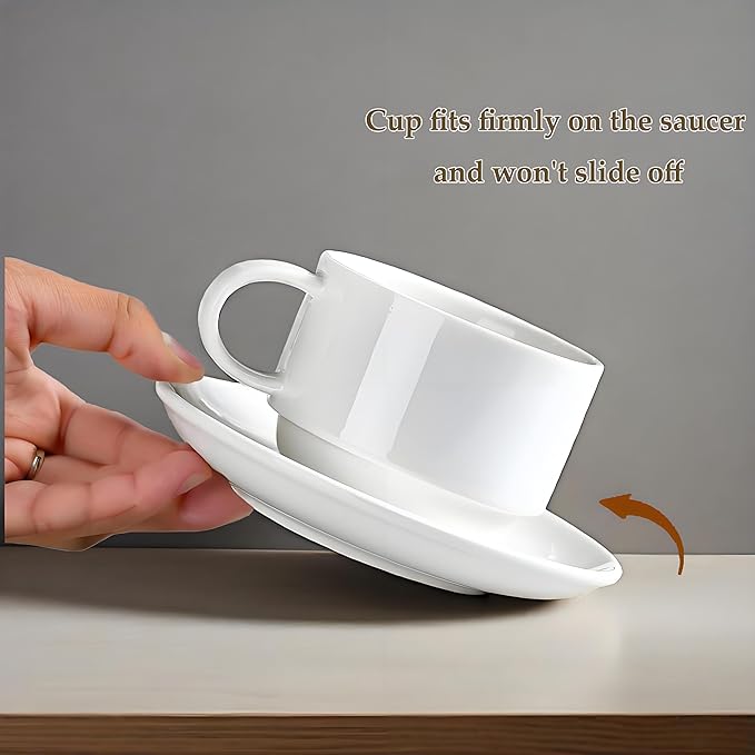 10 Ounce White Porcelain Stackable Cappuccino Cups with Stainless Steel Holder, Set of 4, Durable Ceramic, Perfect for Home, Office, or Gift