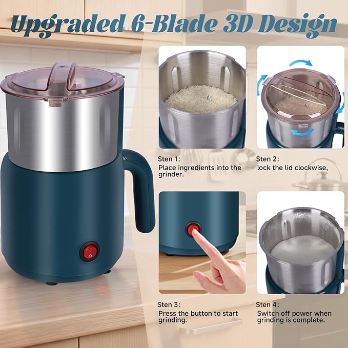 Electric Spice Grinder - 800W Versatile Grain Dry Grinder for Kitchen, Safety and Overheating Dual Protection, Suitable for Grinding Spices, Coffee, Herb, Grain