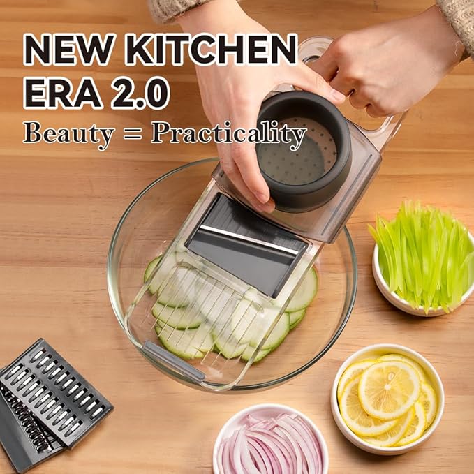 Mandoline Slicer for Kitchen, 6-in-1 Vegetable Cutter with Safe Hand Guard, One-Piece Transparent Body, Easy-Clean Design & Compact Storage for Salad Prep, Chips, Fruits & Daily Cooking