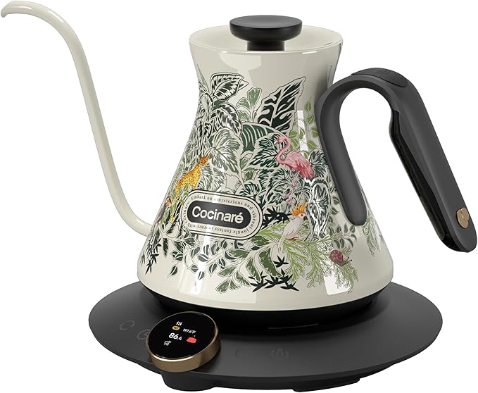 Cocinare FLOW M6 Pro Electric Gooseneck Kettle with Color-Changing Design, ±0.5℉ Temperature Control for Pour-over Coffee & Tea, Stainless Steel Interior, Quick Heating for Boiling Water (Jungle)