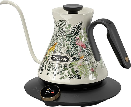 Cocinare FLOW M6 Pro Electric Gooseneck Kettle with Color-Changing Design, ±0.5℉ Temperature Control for Pour-over Coffee & Tea, Stainless Steel Interior, Quick Heating for Boiling Water (Jungle)