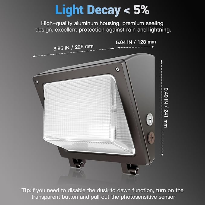 JTT 6Pack 75W/60W/45W LED Wall Pack Lights,Dusk to Dawn with Photocell,6000/5000/4000K Daylight IP65 Wall Mount Outdoor Security Lighting,Energy Saving Lights for Warehouses Yard Parking Lot, Garage