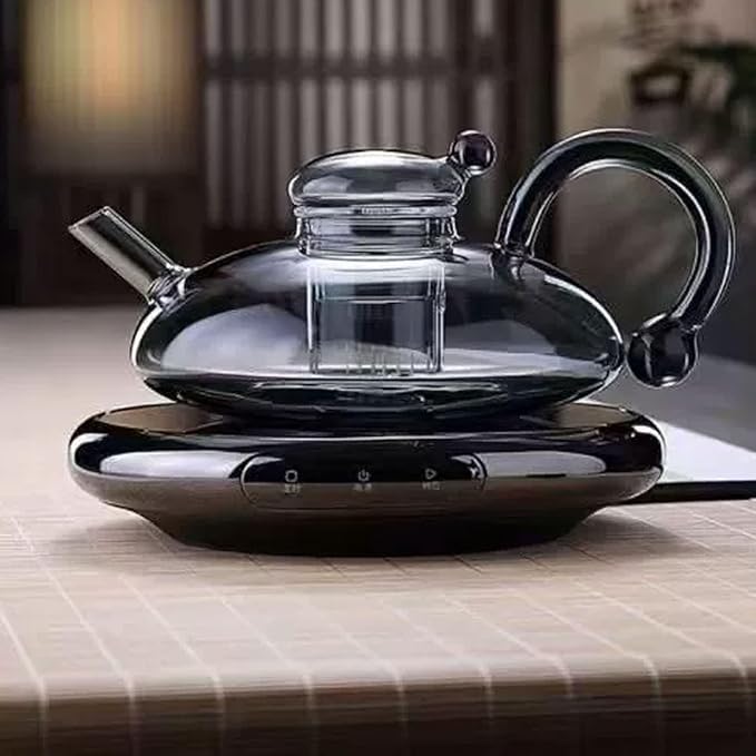 2026 Upgrade - 24 OZ Luxury Glass Teapot with Warmer,Automatic Electric Kettle with Tea Infuser,Teapot and Cup Set with Warmer,New Year Christmas Gift for Tea Lovers (Transparent set)