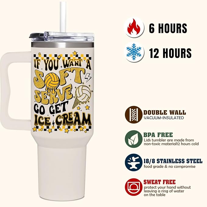 Volleyball Gifts for Teen Girls, Women, Coaches, Moms - Volleyball 40oz Tumbler with Handle and Straw – Volleyball Team Gifts - Birthday, Christmas, Mother's Day Gift Idea for Volleyball Lovers